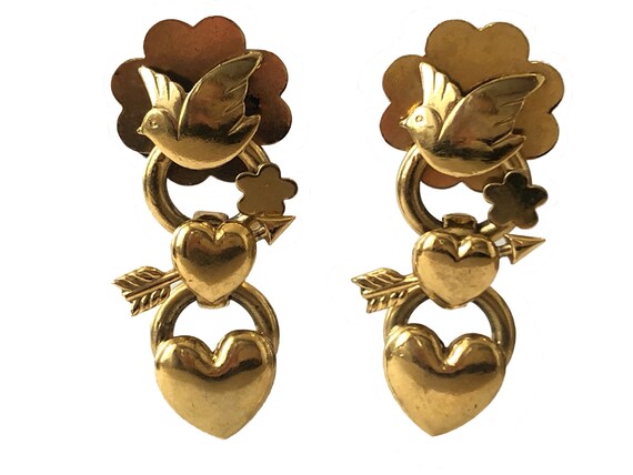 Zoé Coste Réminiscence Bird and Heart Gold Earring