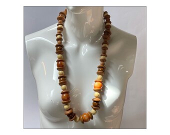 Wood and Bakelite Long Necklace, Ethnical, Boho Style