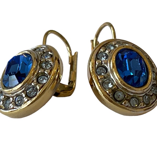 Agatha Paris, Dangling Earrings, Blue and Clears Glass Stones