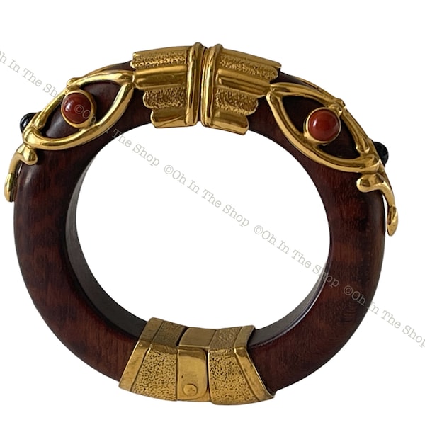 Kalinger Paris, Luxurious Byzantin Bracelet, Wood, Bronze, Glass stones