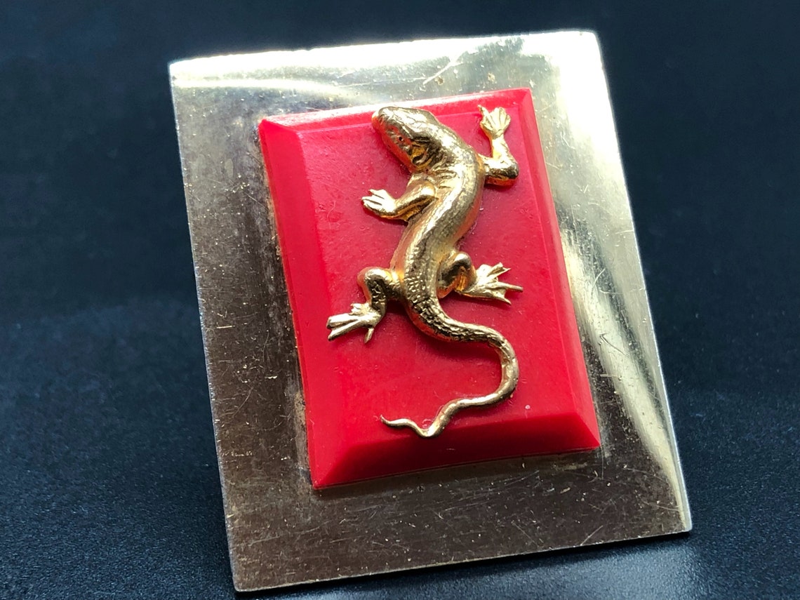 Broche Salamandre Vintage Jean Painlevé - Métal Doré, Bakélite/galalithe, Années 1930, Occasion
