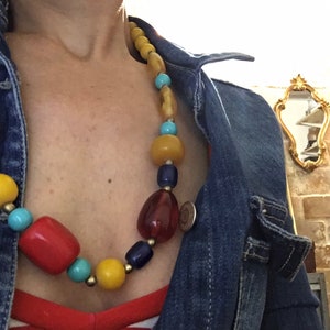 Marc Labat Necklace, Colourful Resin Beaded, Ethnic Chic Style.