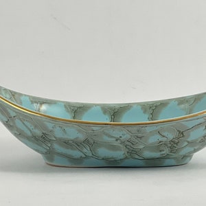 Vintage Delft Holland Oval Dish / Trinket Plate Hand Painted Turquoise & Gold, Hollywood Regency, 1960's: