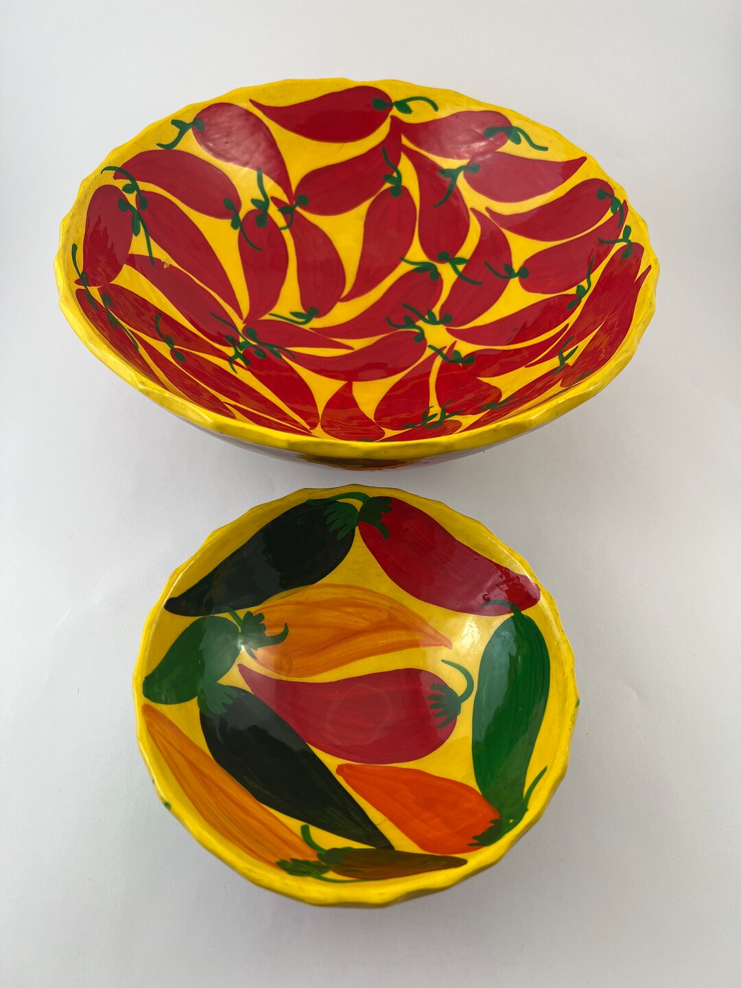 Vintage Mexican Chip and Salsa Footed Bowls Mexican Folk Art Etsy