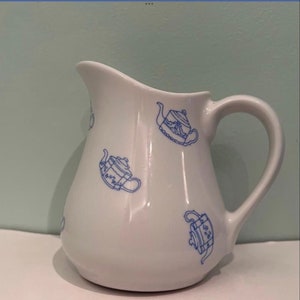 BIA Cordon Bleu Porcelain Pitcher With Blue Teapot Motif Made in Brazil