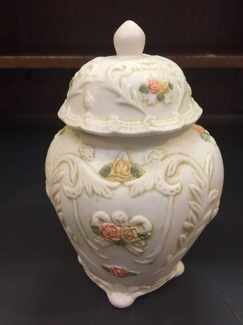 Porcelain Dome Shaped Jar with Lid Pink and Yellow Flowers Etsy