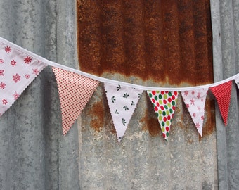 Hand-made Cotton Christmas Bunting. Hanging Christmas Decorations.