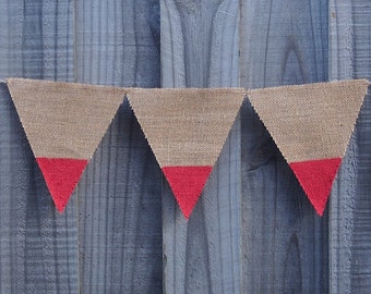 Burlap / Hessian Bunting Banners with painted flag tips. Variety of colours to choose from.