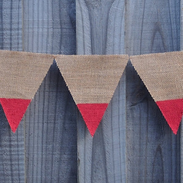 Burlap / Hessian Bunting Banners with painted flag tips. Variety of colours to choose from.