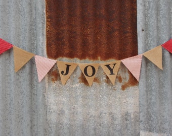 Christmas cotton and Hessian JOY bunting banner.