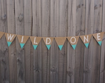 Customised Burlap / Hessian Bunting Banners with painted flag tips. Home decor. Baby showers. Birthday banners.