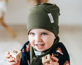 SET of thin cotton hat and triangle scarf, Boy toddler grey thin cotton hat, baby boy summer beanie, Baby boy Beanie, Boy Toddler