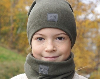 Khaki beanie and snood scarf SET for fall winter | Baby boy slouchy beanie |hipster beanie | baby hat | toddler hat | Hat kids And Scarf Set