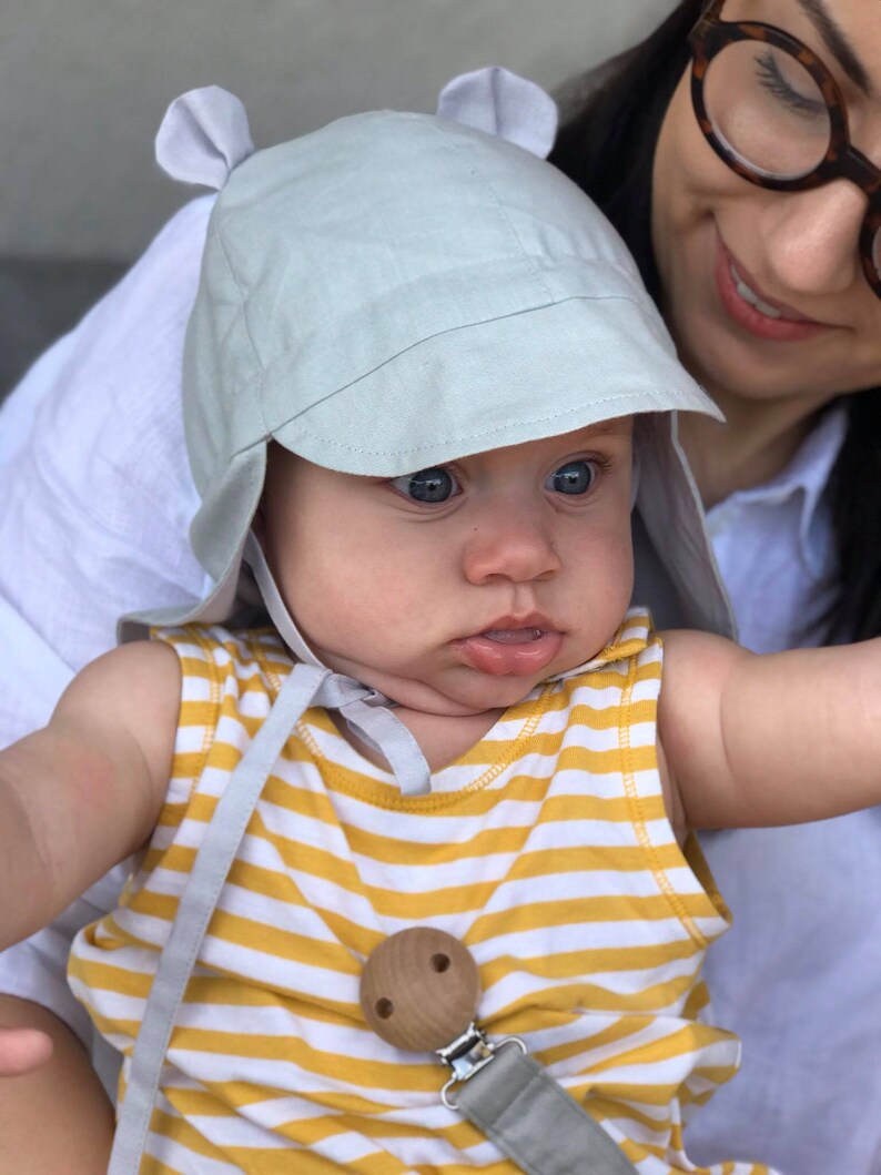 Linen Sun Hat for Baby With Neck Protection Summer Linen Hat Etsy