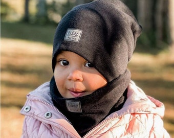 BLACK Kids Beanie Hat | Slouchy Beanie Hat | Toddler Winter Hat | Hat And Scarf Set | Warm Winter Scarf/Hat | Beanie Set| Beanie Fitted Hat