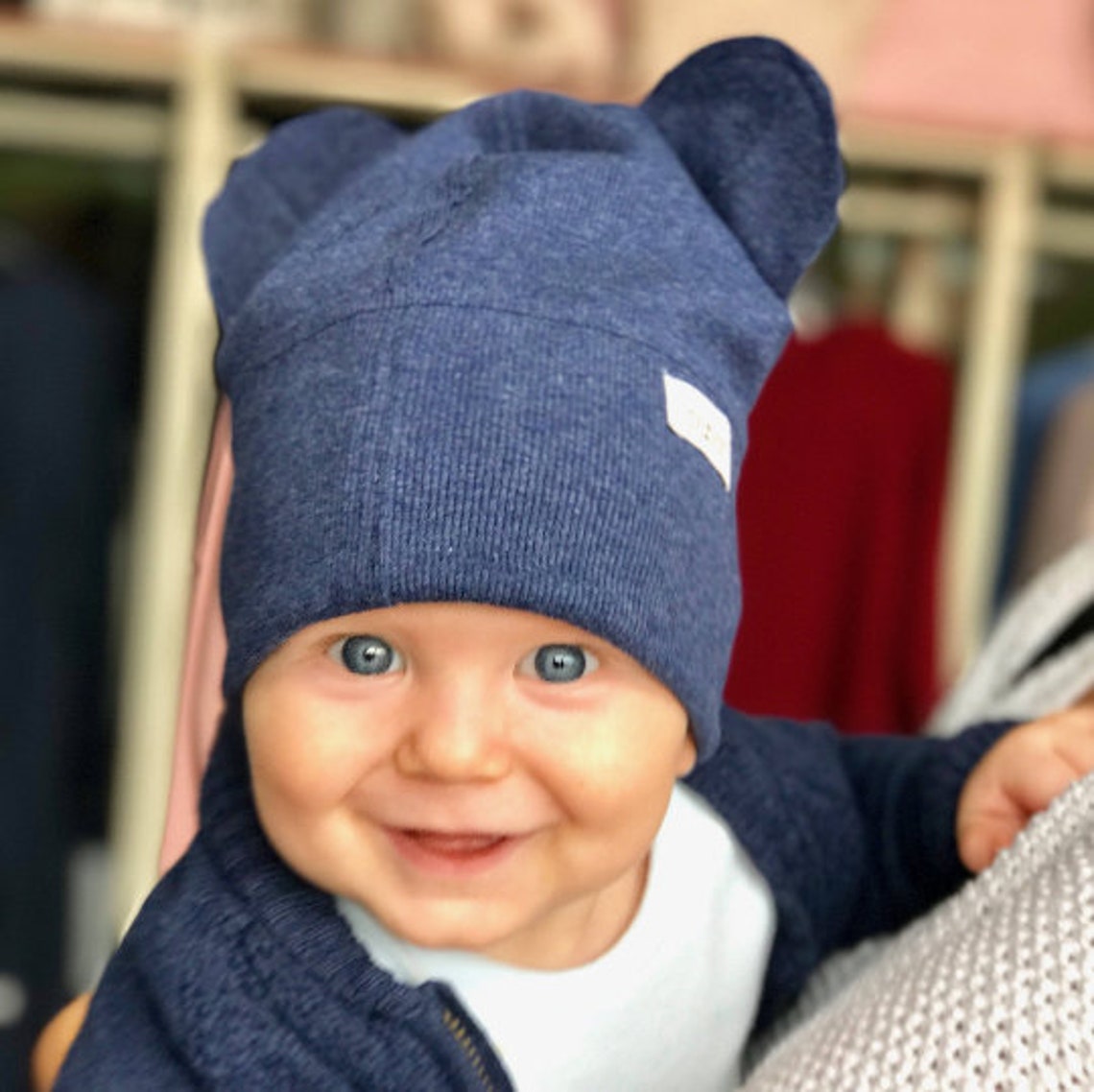 Grey Fall Baby boy beanie with ears / Fall baby hat boy / Etsy