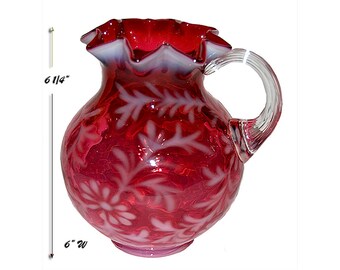 Fenton / L.G. Wright Daisy And Fern Cranberry Opal Small Jug / Pitcher