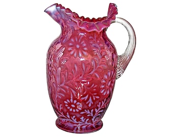 Fenton LG Wright Daisy & Fern Cran Opalescent Tankard Pitcher