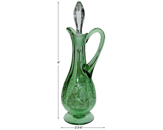 Fostoria Versailles Green #2375 Footed Oil Bottle / Cruet