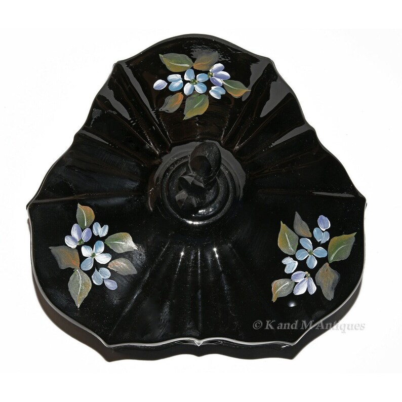 Fenton #7160QB Blue Hydrangeas on Black Covered Candy Box