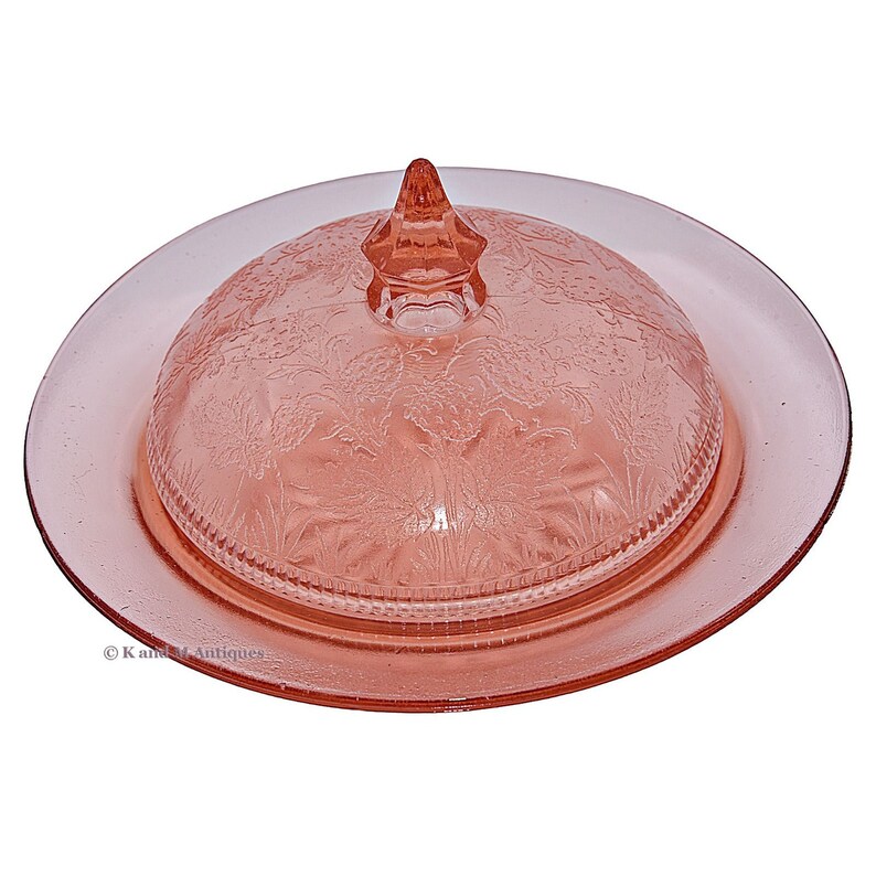 U.S. Glass Pink Strawberry Butter Dish Etsy