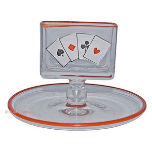 Tiffin Crystal with Orange Trim #9352 &quot;Four Aces&quot; Cigarette / Card Holder
