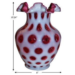 Fenton Coin Dot Cranberry Opalescent Large #1353-8 1/2&quot; DC Vase