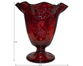 Fenton Dancing Ladies Ruby (red) Deco Flared Crimped Vase - Vintage 1930s