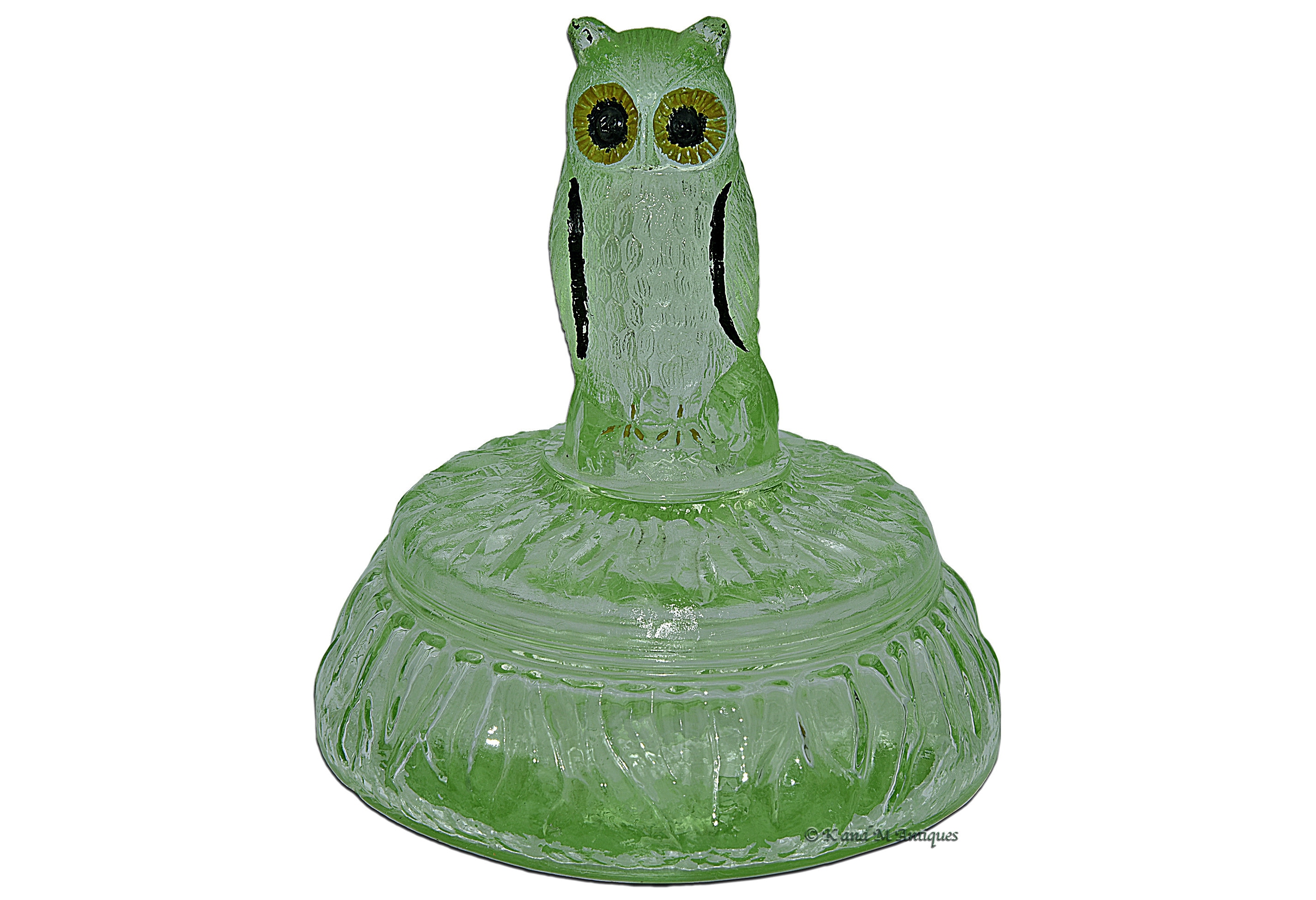 L.E. Smith Woodsy Owl Green Powder Jar RARE