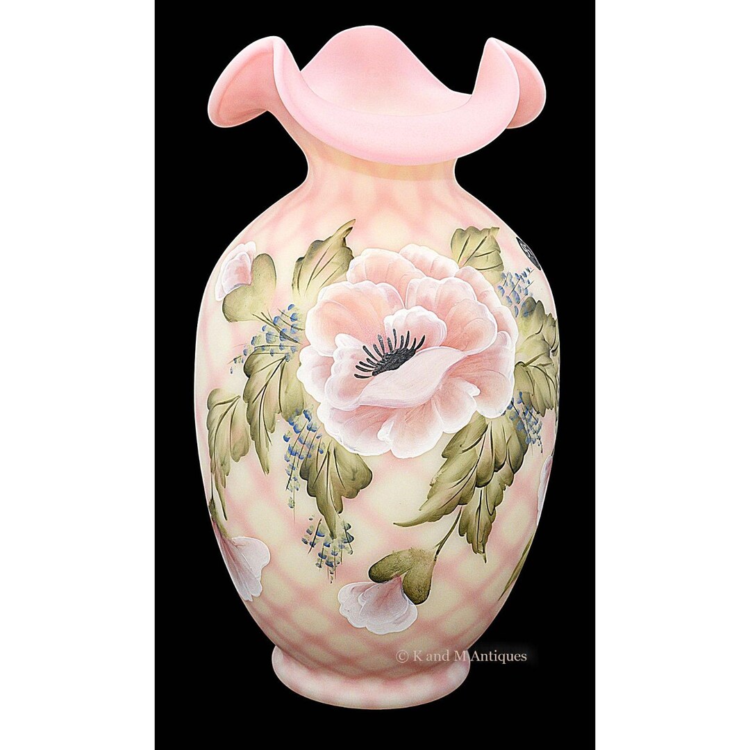 Fenton burmese Diamond Optic Rose No. 4855 WL Large Vase Bill