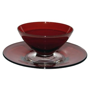 Morgantown Spanish Red and Crystal #7730 Finger Bowl and Underplate