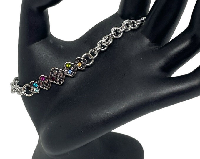 Gemstone Chain Bracelet, Gemstone Chainmaille Bracelet, Handmade Gemstone Bracelet