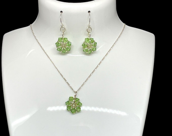 August Birthstone Earrings and Necklace, Birthday Gift for Her, Swarovski Peridot Earrings Necklace Set