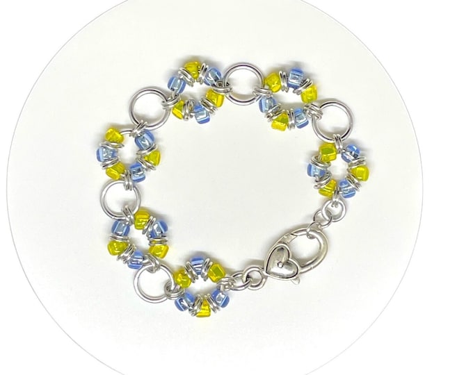 Wreath Bracelet -Blue and Yellow, Chain Maille Bracelet