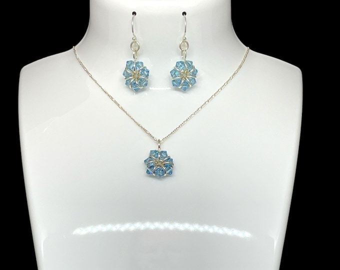 March Birthstone Earrings and Necklace, Gift for Her, Swarovski Aquamarine Earrings Necklace Set