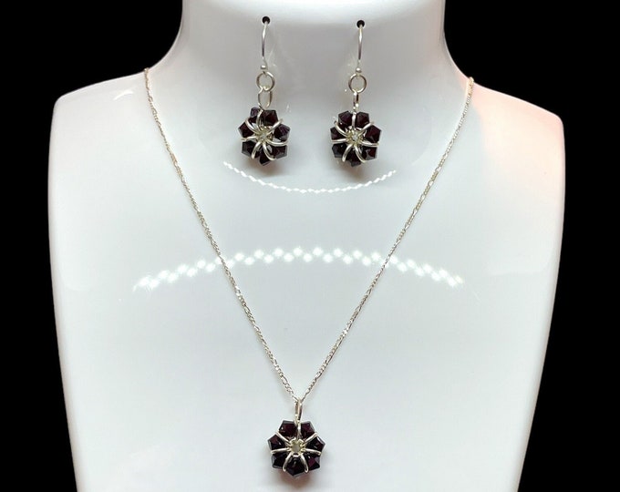 January Birthstone Earrings and Necklace, Birthday Gift For Her, Swarovski Garnet Earrings Necklace Set