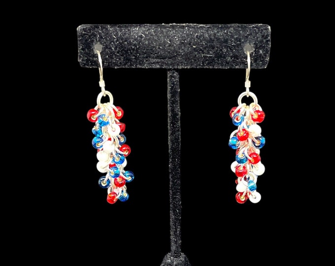 Shaggy Loops Chainmaille Earrings, Patriotic Jewelry
