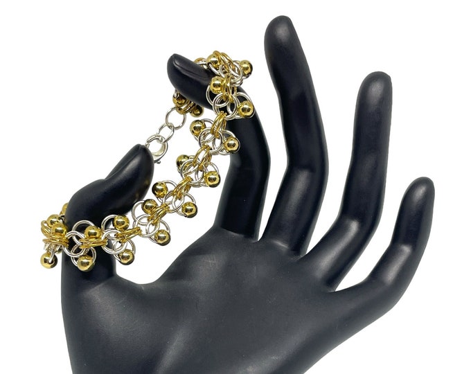 Roose with Gold Balls Bracelet, Chainmaille Jewelry, Gold and Silver Bracelet