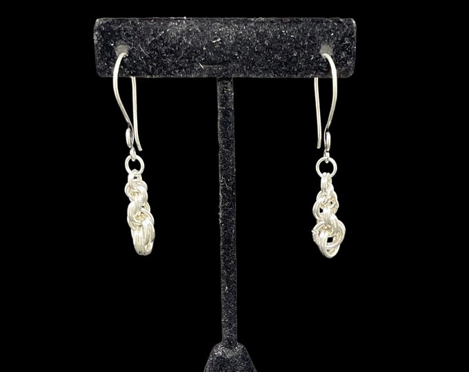 Graduated Double Spiral Earrings, Sterling Silver Earrings, Chainmail Earrings