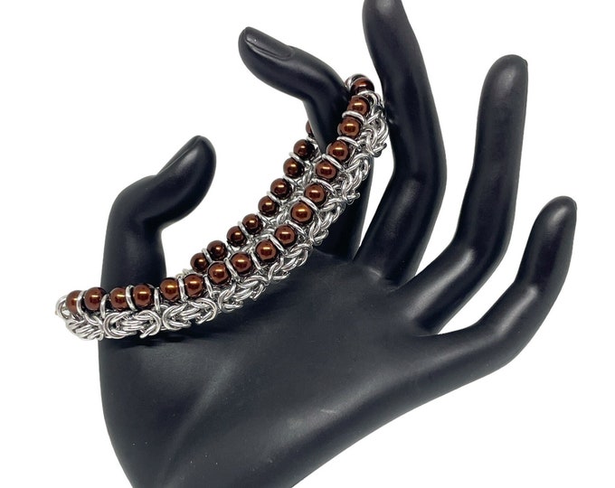 Byzantine and Pearls Bracelet, Byzantine Jewelry, Chainmaille Bracelet