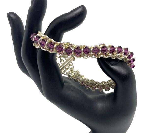 Spine of the Centipede Bracelet, Chainmaille Bracelet with Swarovski Crystals