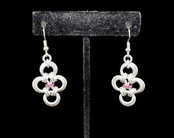 Japanese Cross Earrings, Chainmaille Jewelry, Dangle Earrings