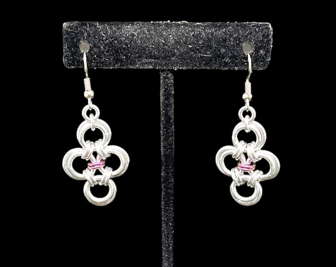 Japanese Cross Earrings, Chainmaille Jewelry, Dangle Earrings