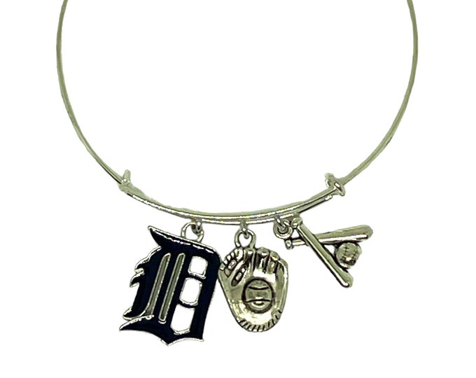 Detroit Tigers Baseball Charm Bracelet, Gift for Tigers Fan, Detroit Baseball, Baseball in the D