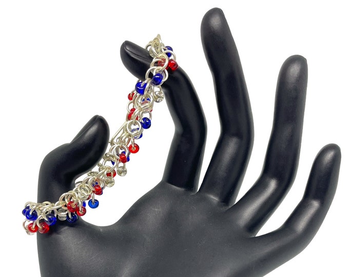 Shaggy Loops Chain Maille Bracelet- Red White and Blue Patriotic Bracelet