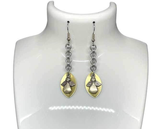 Scale Charm Chain Maille Earrings, Dangle Earrings