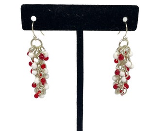 Shaggy Loops Chain Maille Earrings Red and White