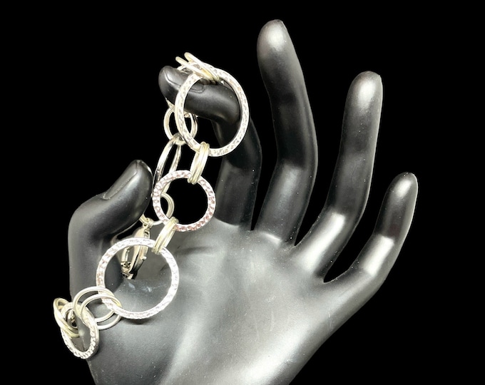 Hammered Circles Chain Maille Bracelet-Silver