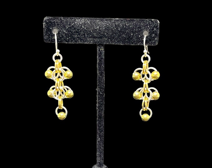 Roosa with Gold Balls Chain Mialle Earrings, Mixed Metal Jewelry