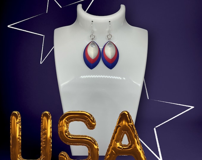 Red White and Blue Dragon Scale Earrings, 4th of July Earrings